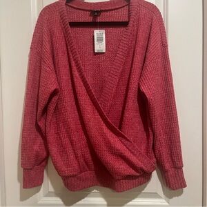 Torrid Brushed Waffle Surplice Drop Shoulder Pink Wrap Sweater size 0 NWT